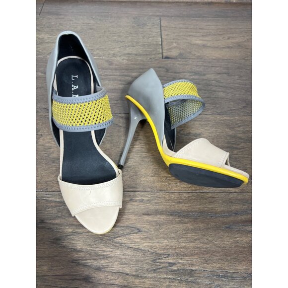 L.A.M.B. Barrie Dress Peep Toe Heels in Gray/Cream Sz 9.5 NWOT - Picture 2 of 10